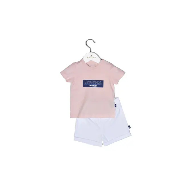 Nautica Des.12 Σετ T-Shirt & Shorts Jersey Pink/White 80Cm 9-12 Μηνών