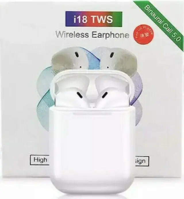 i18 Earbud Bluetooth Handsfree Ακουστικά με Θήκη Φόρτισης Λευκά