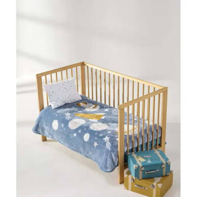 Κουβέρτα Βελουτέ Κούνιας Kentia Pianeta Blue-Orange-Grey 100x140