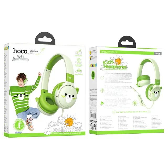 Ακουστικά Kids Hoco W61 με Μικρόφωνο 3.5mm Πράσινα 1.2m 2