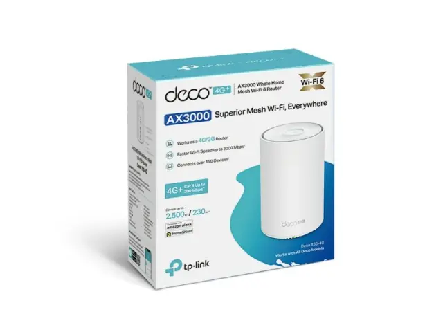 TP-LINK 4G+ AX3000 Whole Home Mesh Wi-Fi 6 Router, Build-In 300Mbps 4G+ LTE Advanced Modem (DECO X50-4G(1-PACK)) (TPDECOX50-4G1PACK) 3