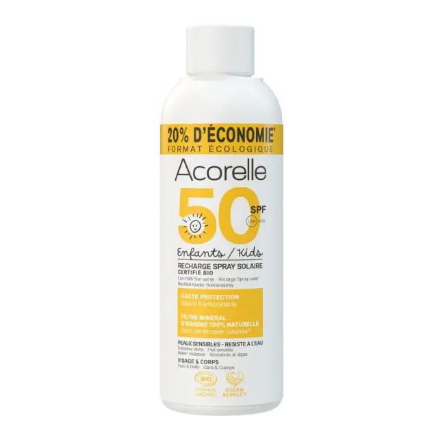 Acorelle Certified Organic Kids Sun Spray, Eco-Refill - Βιολογικό Αντηλιακό Σπρέι για Παιδιά SPF 50, 150ml (Aνταλλακτικό)