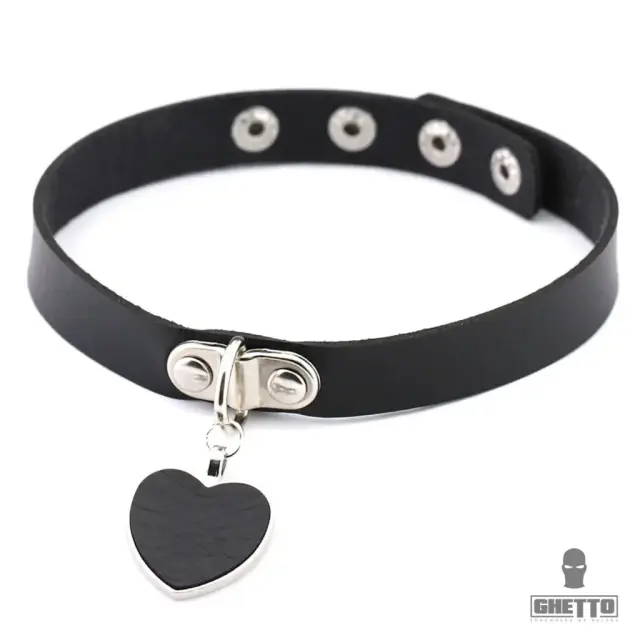 Ghetto Punk Leather Choker Heart Jewellery Pendant Necklace