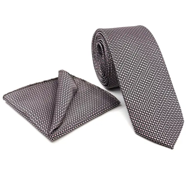 Γραβάτα Microfiber σε Ροζ Μοτίβο Σετ με Μαντηλάκι
