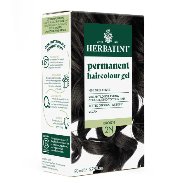 Herbatint Permanent Gel Βαφή Μαλλιών Χωρίς Αμμωνία 2N Μαύρο Καστανό 170ml