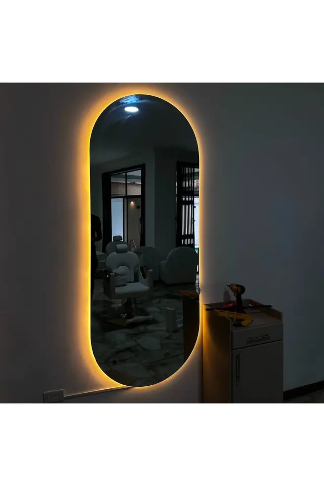 Stewehome Διακοσμητικός καθρέφτης με LED φωτισμό για σαλόνι κουζίνα μπάνιο και WC Καφέ 90x55 cm