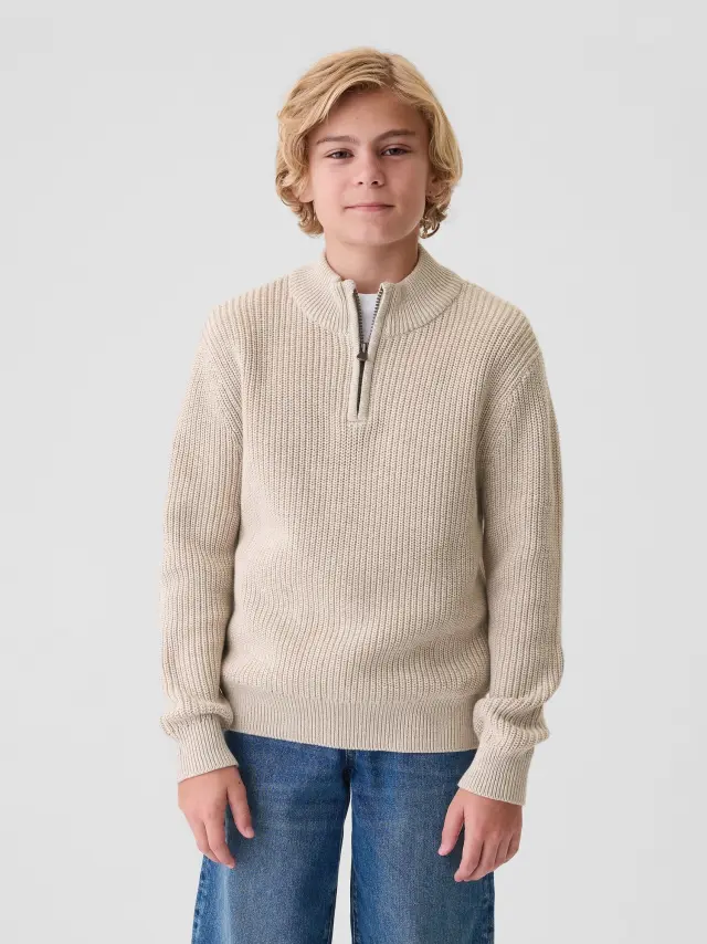 Μπεζ Παιδικό Shaker-Stitch Πουλόβερ Light oat heather - M