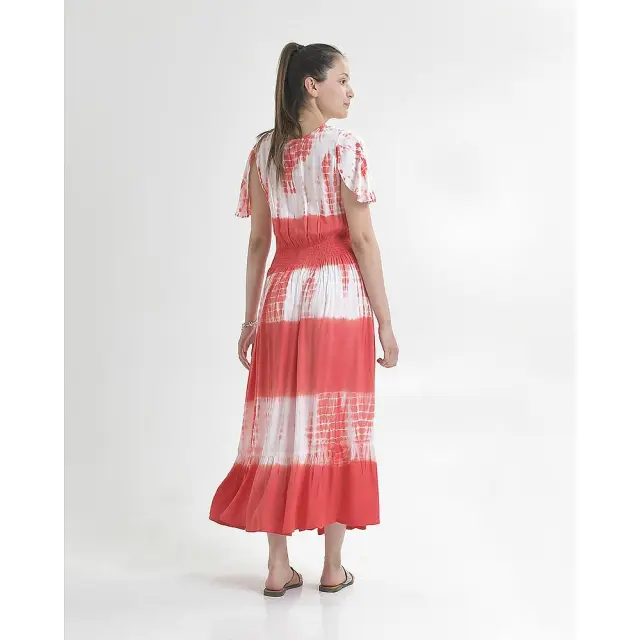 Φόρεμα Tie Dye Με Σκίσιμο Λευκό/Κόκκινο Μέγεθος M (100% Βαμβάκι) 5-41-190-0223 3
