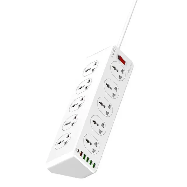 Ldnio Πολύπριζο 10 Θέσεων με Διακόπτη, USB και Καλώδιο 2m Λευκό SC10610