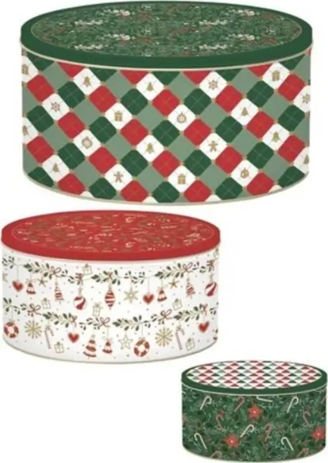 Easy Life Nuova Fancy Christmas Coffee Mania Σετ Μεταλλικά Κουτιά Αποθήκευσης 3 Τεμαχίων Για Καφέ Και Γλυκά 20x8.5cm, 17x8cm, 13.5x6.5cm