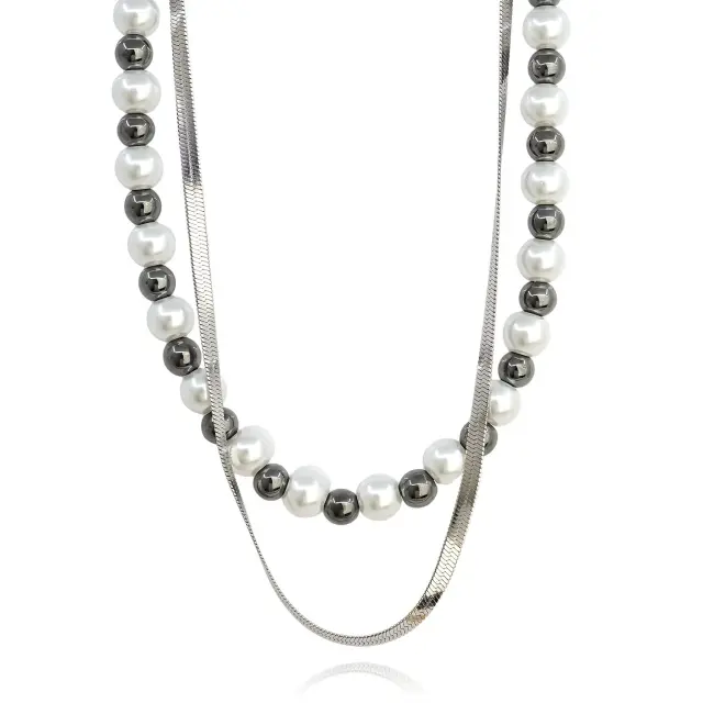 Hematite & Pearl Snake Chain Necklace