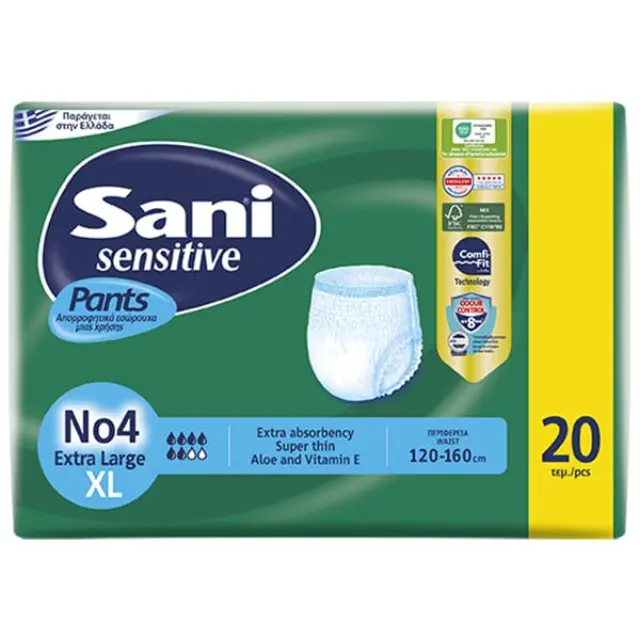 Ελαστικό εσώρουχο ακράτειας Sani Sensitive Pants Extra Large No4 20 τμχ