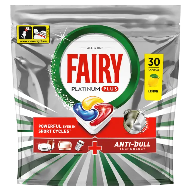 Fairy Caps Platinum Plus Πλυντηρίου Πιάτων anti dull 30 τεμαχίων