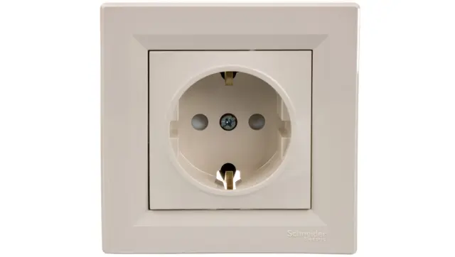 Asfora - single socket outlet with side earth - 16A shutters cream