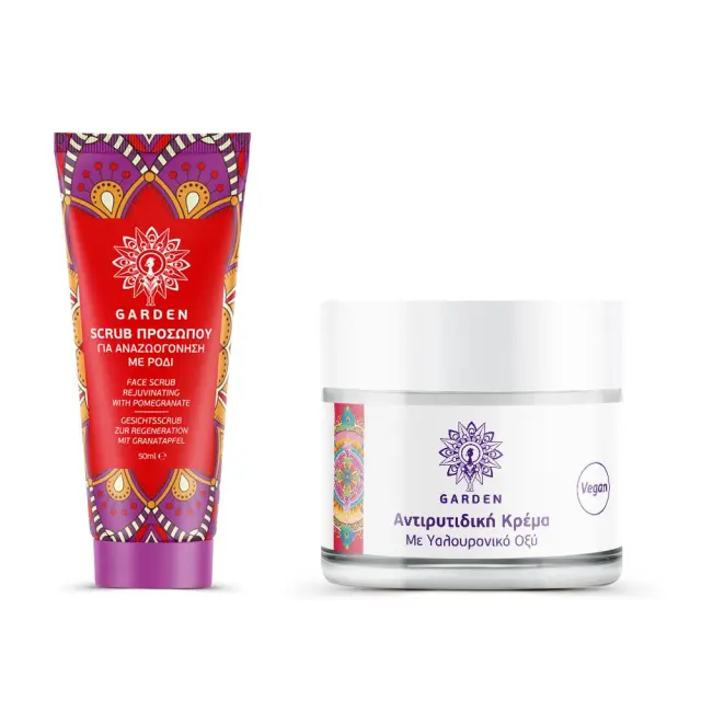 Garden Promo Scrub & Repair Αντιρυτιδική Κρέμα Προσώπου & Ματιών Με Υαλουρονικό Οξύ 50ml + Scrub Προσώπου Με Ρόδι 50ml 2