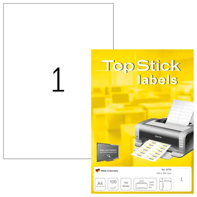 Αυτοκόλλητες Ετικέτες Topstick 210x297mm 1 ετικέτα/φύλλο 100 φύλλα 8720