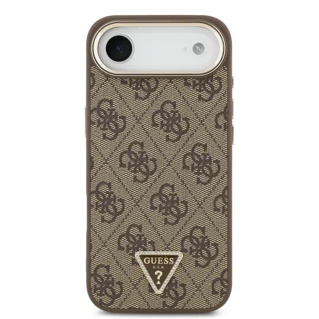 Guess PU Leather 4G Strass Triangle Logo Gold Frame MagSafe Case for iPhone Air Brown 3