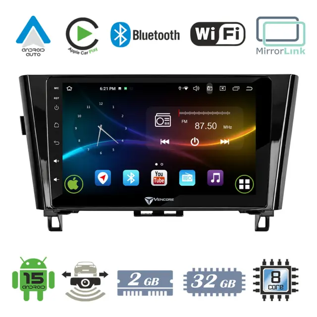 VenCore Οθόνη Multimedia Android 15 10.1" 9109A MTK6762 Octa-Core 2GB/32GB IPS με Πρόσοψη, CarPlay, Android Auto και Υποστήριξη Κάμερας Οπισθοπορείας AHD για Nissan X-Trail 2014-2022 – Μαύρη (3236-10008-0328B1)