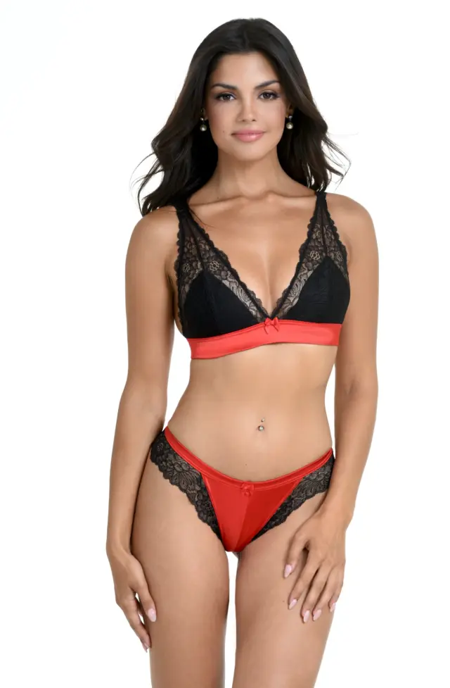 Miss Rosy Σουτιέν Bralette Δαντέλα/Σατέν Μαύρο/Κόκκινο - M