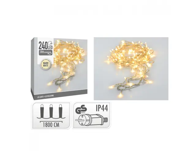 240 Φωτάκια LED - 17.9 Μέτρα + 3 Μέτρα σύνδεσης, Κανονική Διάταξη, Διάφανο καλώδιο PVC - Θερμό λευκό AX7404040