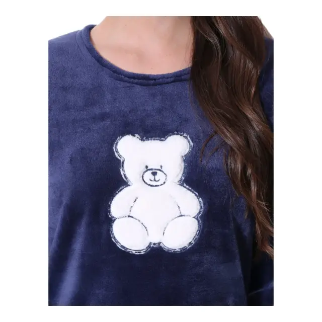 Lydia Creations Γυναικεία Πυτζάμα Fleece Αρκουδάκι, Χρώμα Σκούρο Μπλε 2
