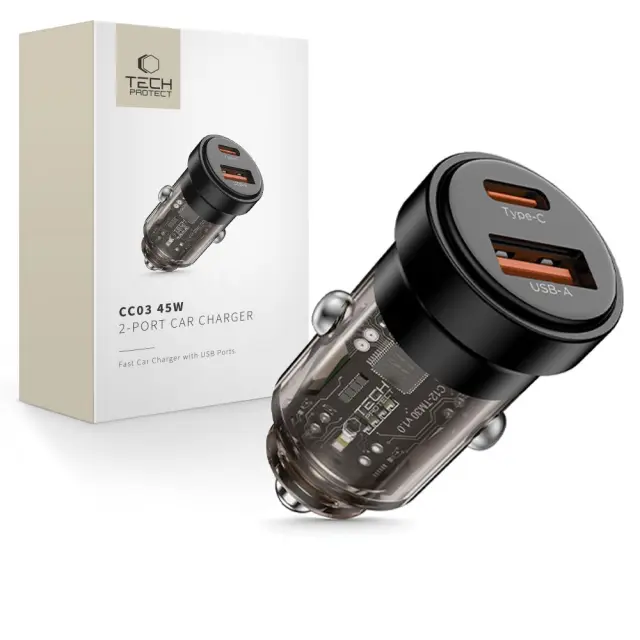 Tech-protect Cc03 2-port Car Charger Pd45w/qc3.0 Black