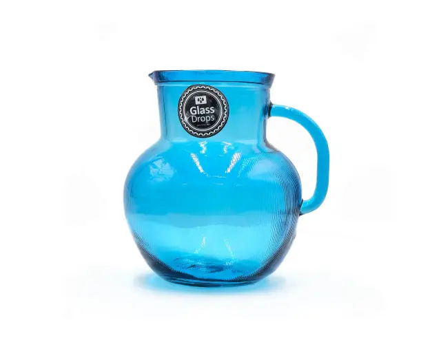 Κανάτα με χερούλι Glass Drops Ribbed (3198DB09) Από ανακυκλωμένο γυαλί, Χωρητικότητας 2.3L, Διαστάσεων Ø 20 x Υ 20 cm, Aqua Blue 3198DB09 3