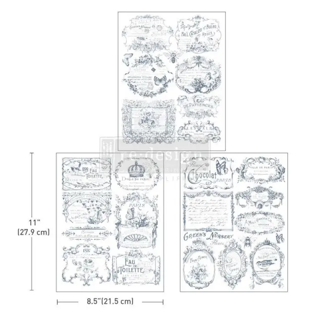 Χαρτί Decor Transfer Prima Re-Design, Middy - Vintage Labels I, 28x21.5cm, 3 τεμ.