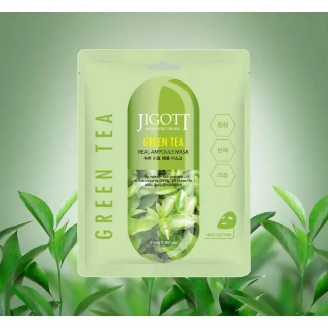 JIGOTT Green Tea Real Ampoule Mask Μάσκα Προσώπου Για Ενυδάτωση 27ml 2