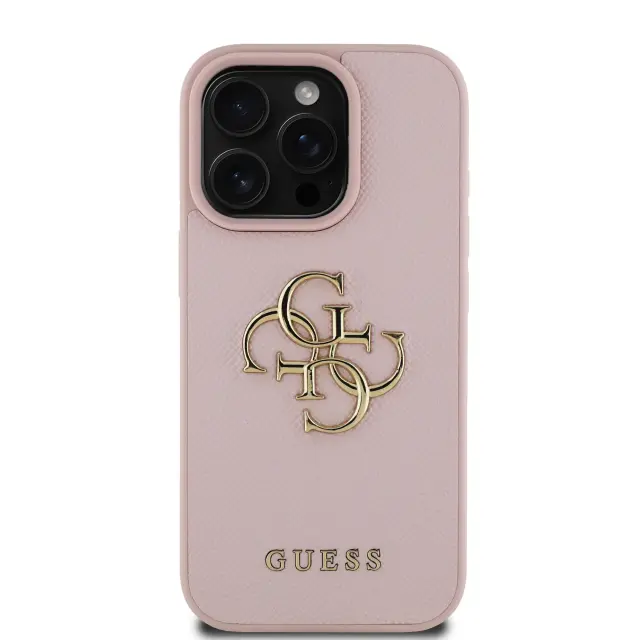 Guess PU Grained 4G Metal Logo Case for iPhone 15 Pro Max Pink 3