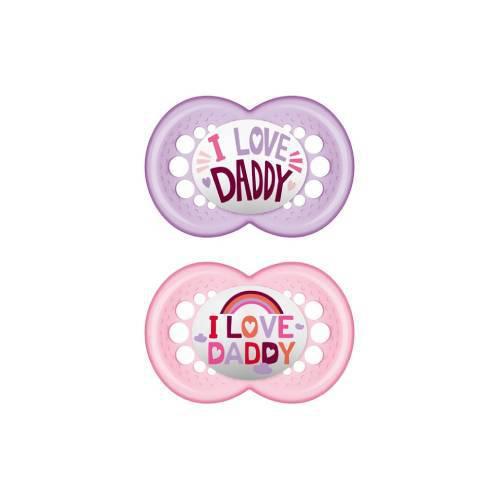 MAM Πιπίλες Original Σιλικόνης Ι Love Daddy Μωβ / Ροζ με Θήκη για 6-16 μηνών 2τμχ