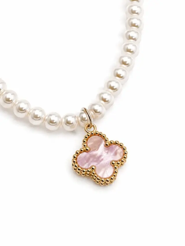 Ghetto Stainless Steel Pearl Clover Necklace | Pink Pendant