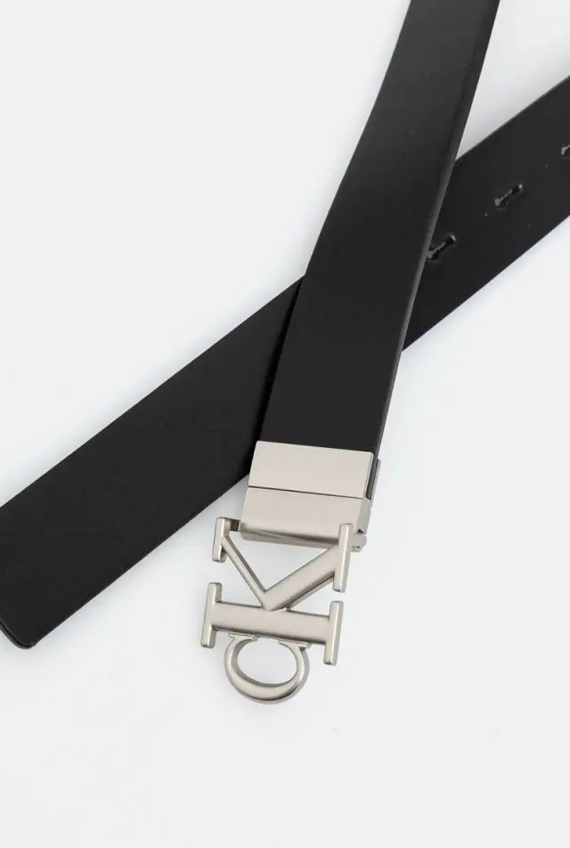 Calvin Klein Γυναικεία Μεσαία Δερμάτινη Ζώνη Αναστρέψιμη με Μονόγραμμα Μαύρη 80cm 2