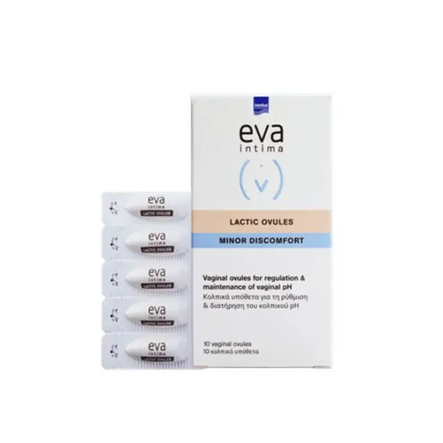 Intermed Eva Intima Lactic Minor Discomfort Κολπικά Υπόθετα για τη Ρύθμιση & Διατήρηση του Κολπικού pH 10 Τεμάχια