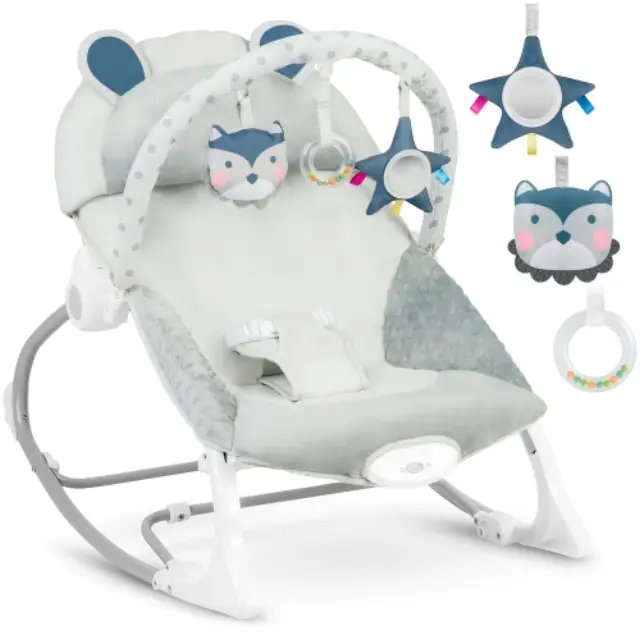 Ricokids Relax μωρού κούνια Γκρι-Μπεζ με παιχνίδια, 53x39x9cm