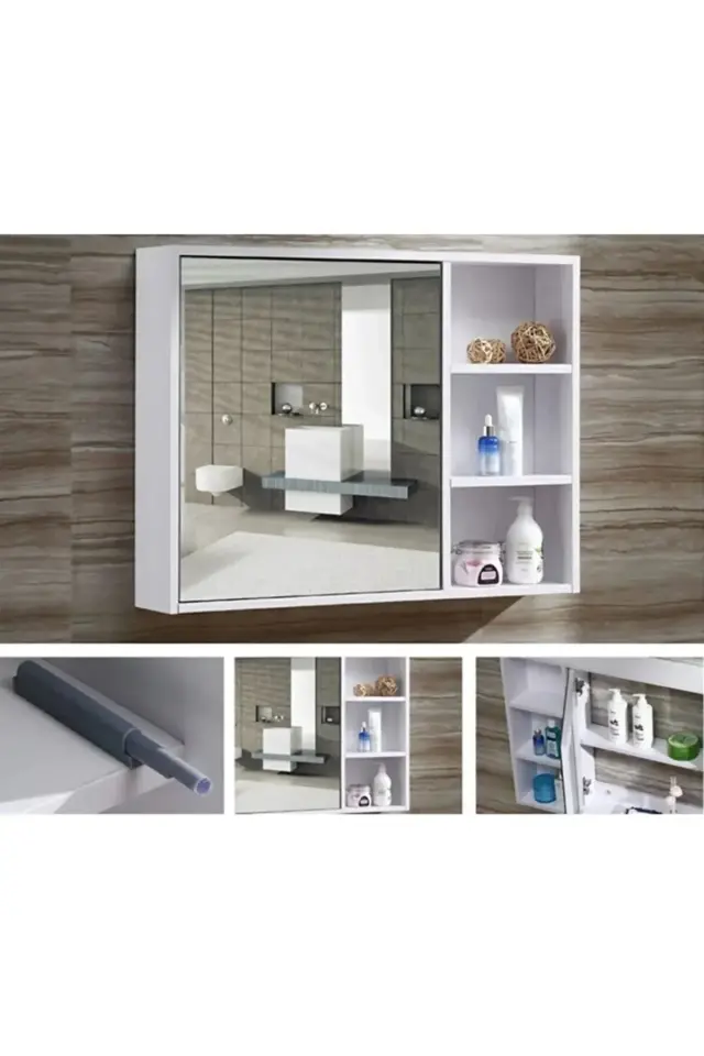 Stewehome Ντουλάπι Μπάνιου με Καθρέπτη και Ράφια 65x15x60 cm 3