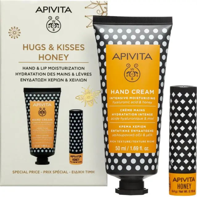 Apivita Promo Hugs & Kisses με Κρέμα Χεριών Εντατικής Ενυδάτωσης με Υαλουρονικό Οξύ & Μέλι 50ml & Honey Balm για Σκασμένα Χείλη 4.4g 1σετ