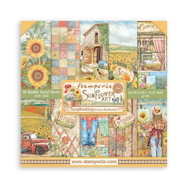 Χαρτιά scrapbooking 10τεμ, 20.3×20.3cm Stamperia, Sunflower Art