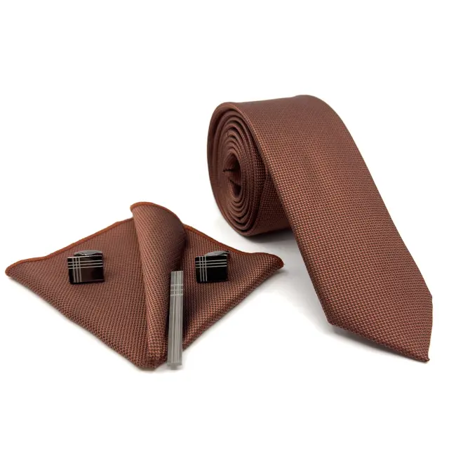 Κεραμιδί Bronze Γραβάτα Oxford 6,5 cm με Ασορτί Μαντήλι
