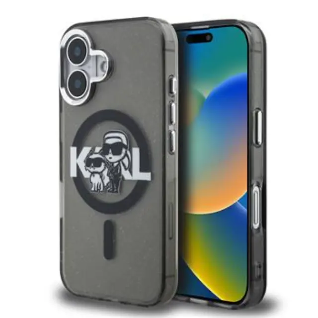 Karl Lagerfeld IML Glitter Karl and Choupette Sketch MagSafe Case for iPhone 16 Black