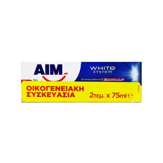 AIM White system Οδοντόκρεμα 2 X 75ml - Οικογενειακό μέγεθος.