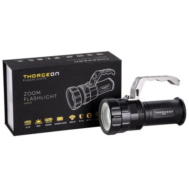 LED Flashlight 10W 800Lm IP44 (165x110x75mm) + 18650 Accumulator 3x2300mAh