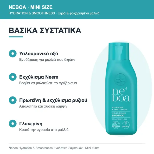 Neboa Mini Size Hydration & Smoothness Ενυδατικό Σαμπουάν για Ξηρά & Φριζαρισμένα Μαλλιά 100ml 2