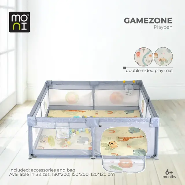 Moni GameZone Πάρκο Μωρού 150x200cm με Χαλάκι XPE και 60 Μπαλάκια Grey 2