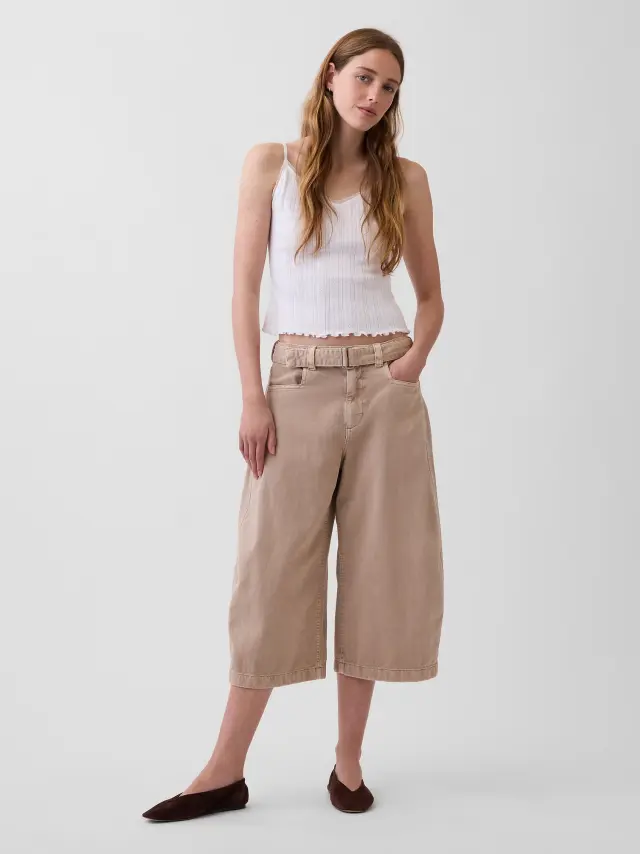 Γυναικείο Mid Rise Culotte Παντελόνι Barrel με Ζώνη Wicker tan - 00