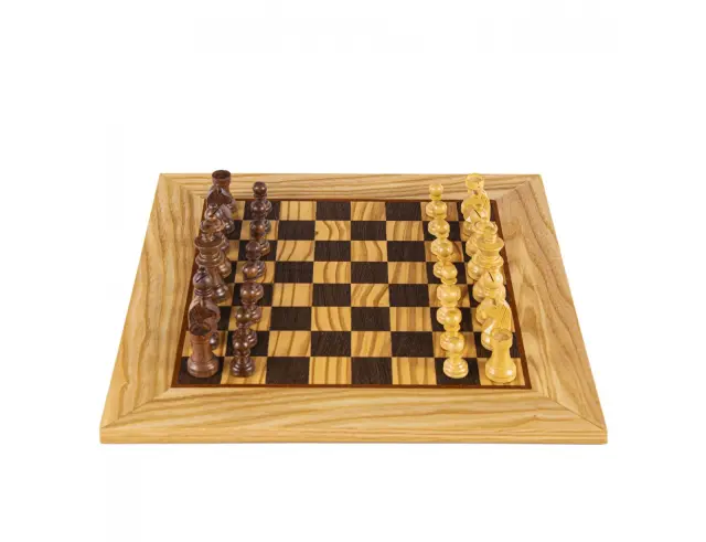 Σετ Χειροποίητο Σκάκι Wooden Chess Manopoulos από Ξύλο, με πιόνια Staunton, θήκη αποθήκευσης και διαστάσεις 40x40cm - Olive BurlSW42B40H 2