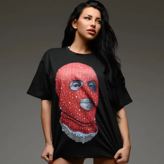 Ghetto Black T-shirt Balaclava Stamp Hip Hop Streetwear 3