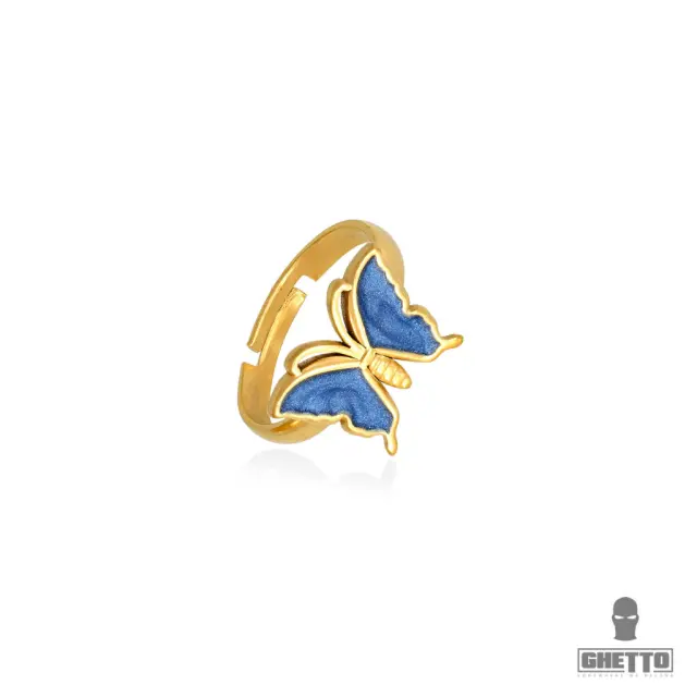 Ghetto Butterfly Shaped Adjustable Gold Ring Blue