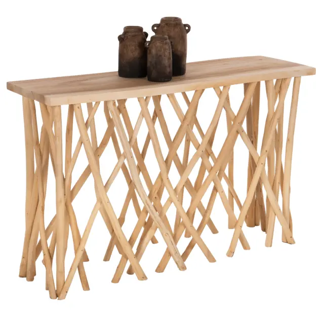 Κονσόλα Krant σε ρουστίκ στυλ κλαδιά TEak & 3εκ. επιφάνεια 121x36x75 εκ.