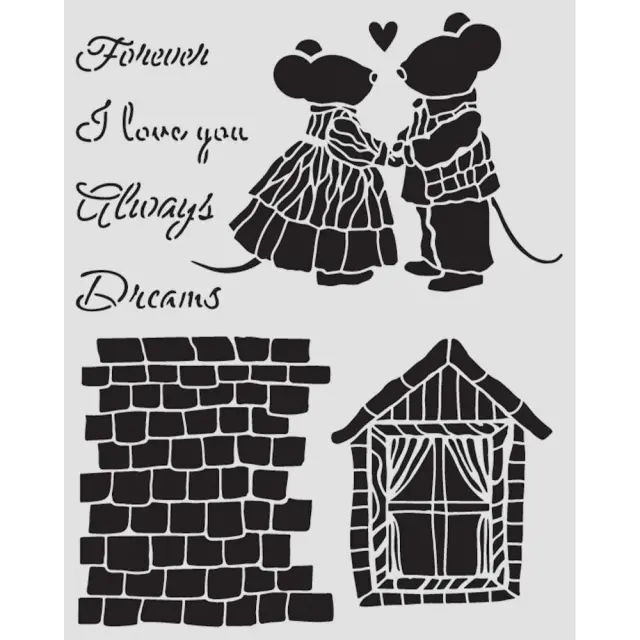 Thick Stencil Stamperia 20x25cm, Family, Σπίτι και ποντικάκια